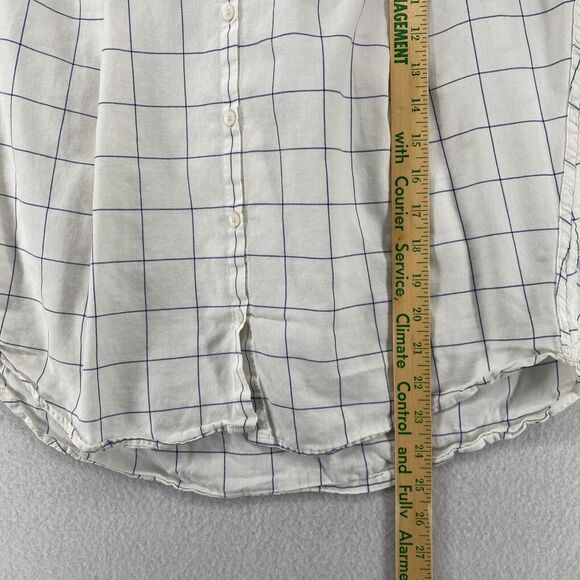 MADEWELL Top Womens XL Windowpane Button Front Tie Sleeve Cotton Off White - Picture 10 of 11